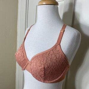 Lively Peach Pink Terracotta Lace Underwire Convertible Bra 34D